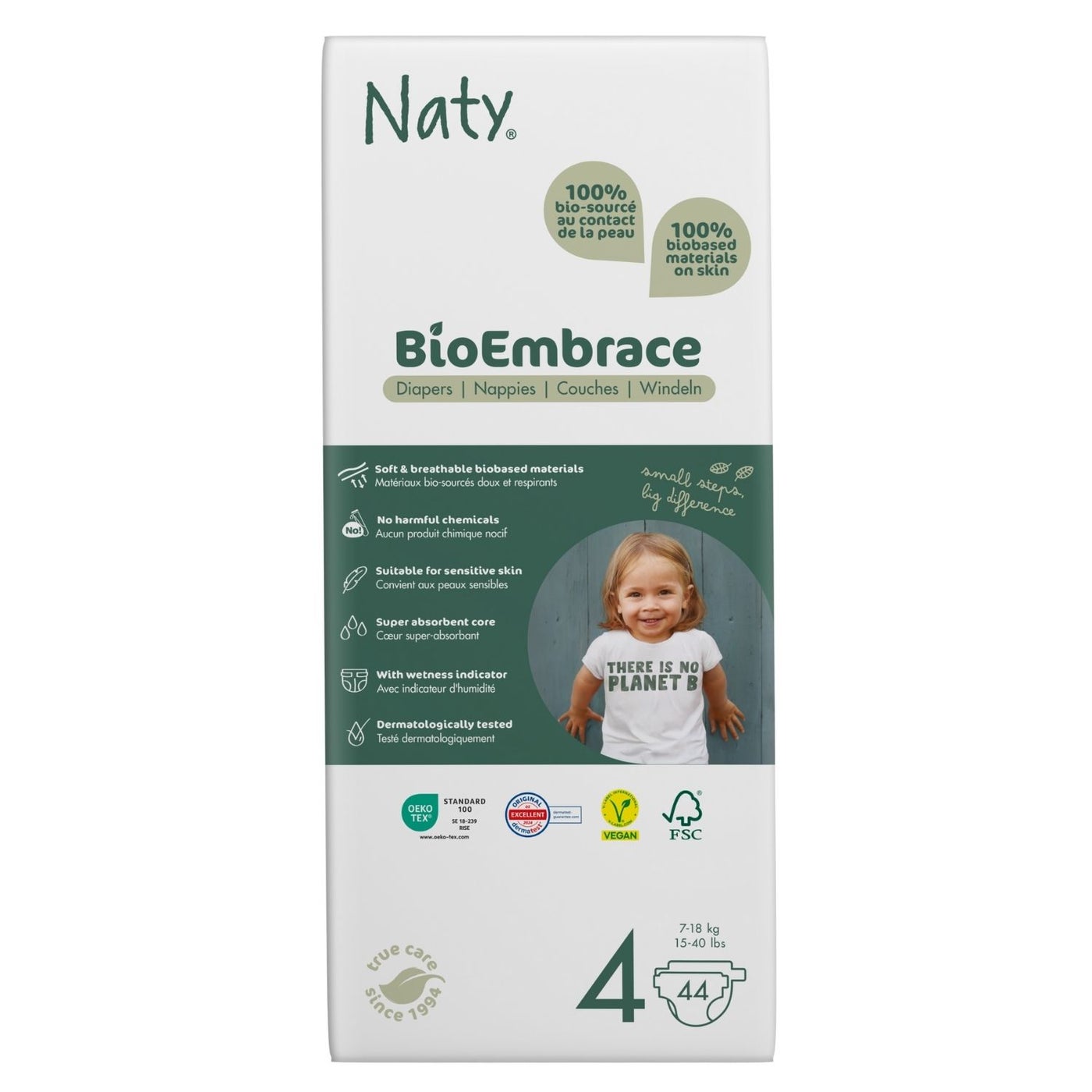 BioEmbrace Baby Diapers Size 4 (7-18 kg),100% Biobased on Skin, Plant-Based Softness, Dermatologically Tested and Super Absorbent, Pack of 44